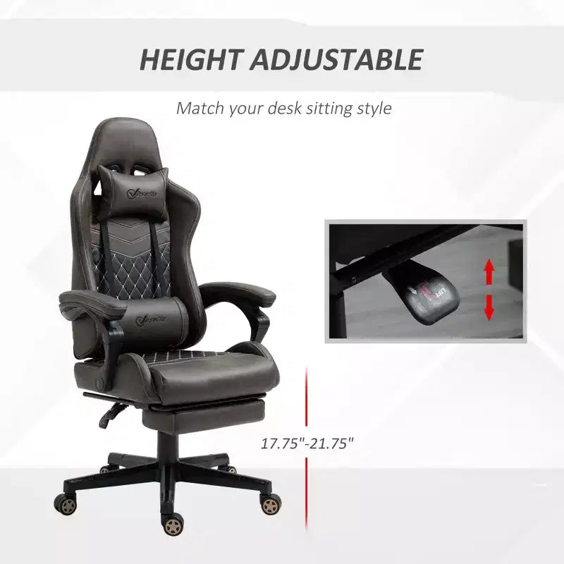 Chaise de bureau gamer en similicuir PU diamant, fauteuil de course inclinable et pivotant, avec repose-pieds, soutien lombaire et hauteur réglable