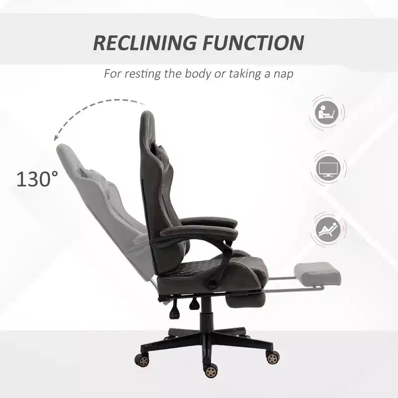 Chaise de bureau gamer en similicuir PU diamant, fauteuil de course inclinable et pivotant, avec repose-pieds, soutien lombaire et hauteur réglable
