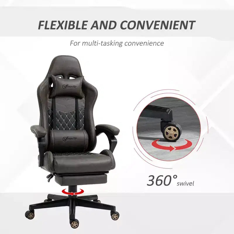 Chaise de bureau gamer en similicuir PU diamant, fauteuil de course inclinable et pivotant, avec repose-pieds, soutien lombaire et hauteur réglable