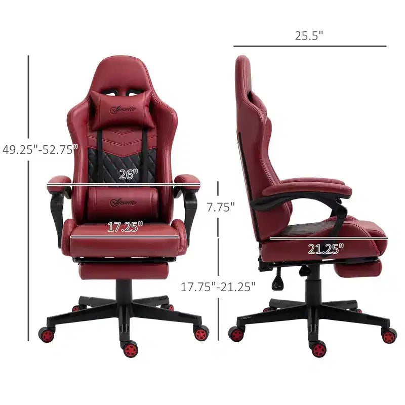 Chaise de bureau gamer en similicuir PU diamant, fauteuil de course inclinable et pivotant, avec repose-pieds, soutien lombaire et hauteur réglable