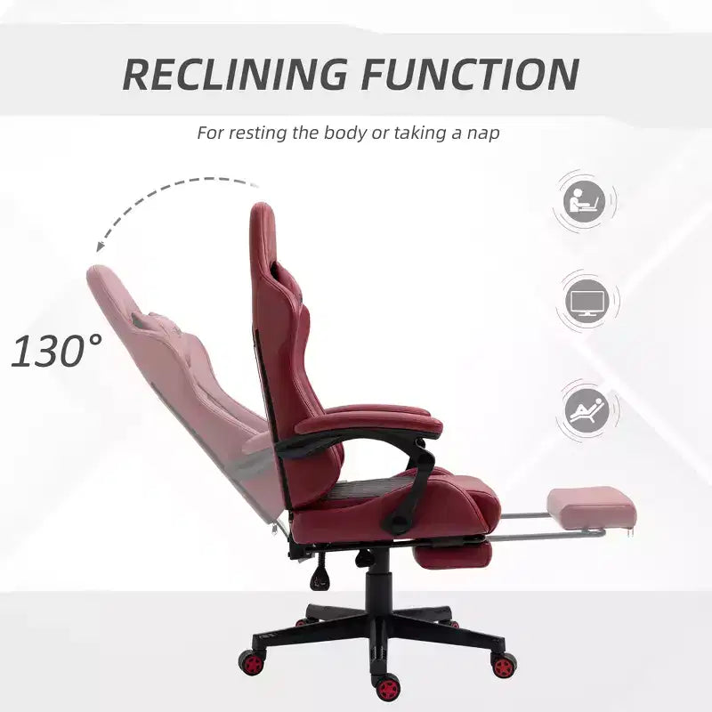 Chaise de bureau gamer en similicuir PU diamant, fauteuil de course inclinable et pivotant, avec repose-pieds, soutien lombaire et hauteur réglable