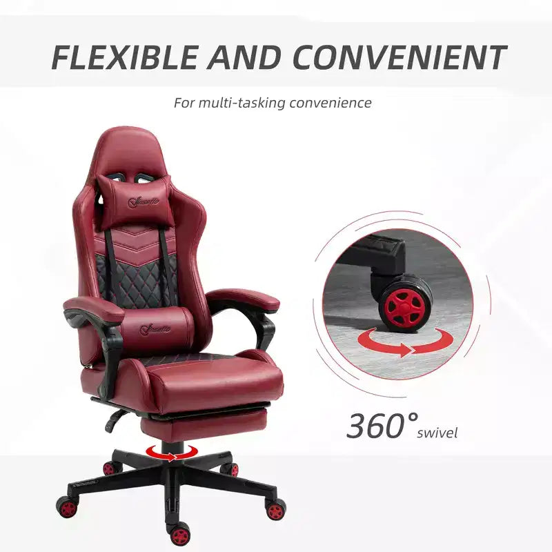 Chaise de bureau gamer en similicuir PU diamant, fauteuil de course inclinable et pivotant, avec repose-pieds, soutien lombaire et hauteur réglable