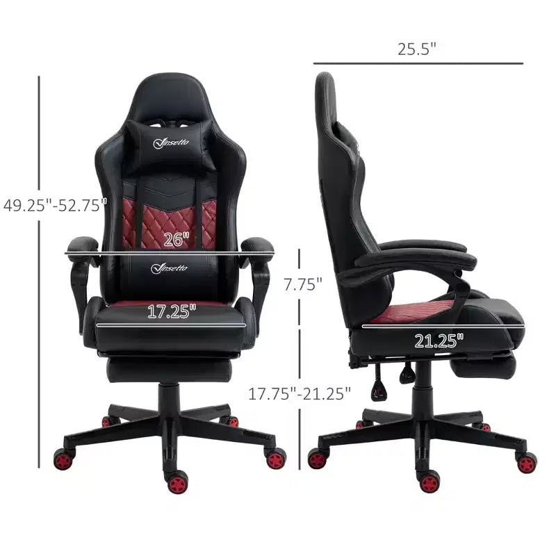 Chaise de bureau gamer en similicuir PU diamant, fauteuil de course inclinable et pivotant, avec repose-pieds, soutien lombaire et hauteur réglable