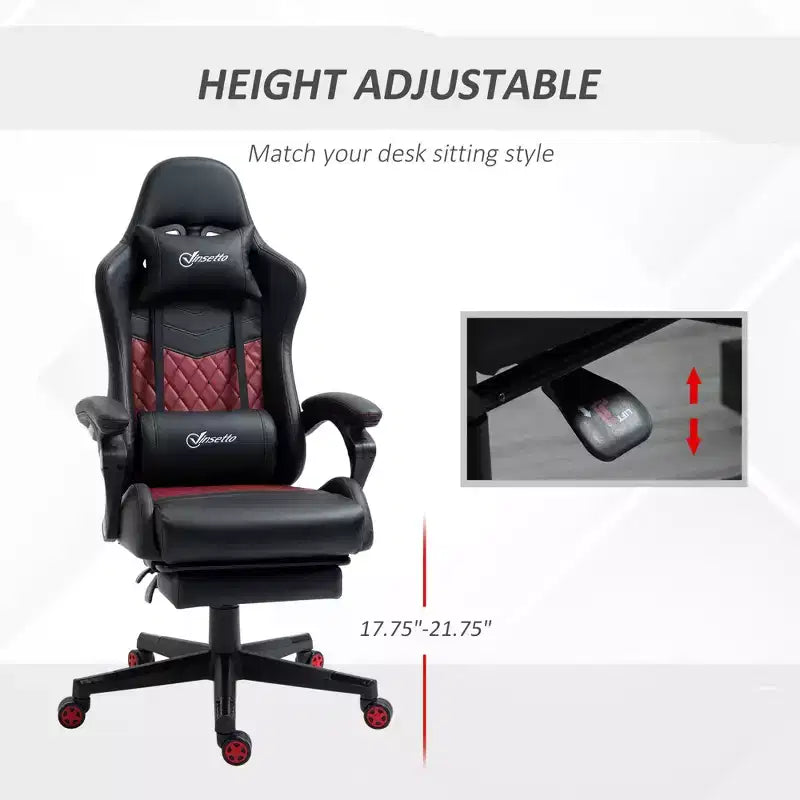 Chaise de bureau gamer en similicuir PU diamant, fauteuil de course inclinable et pivotant, avec repose-pieds, soutien lombaire et hauteur réglable