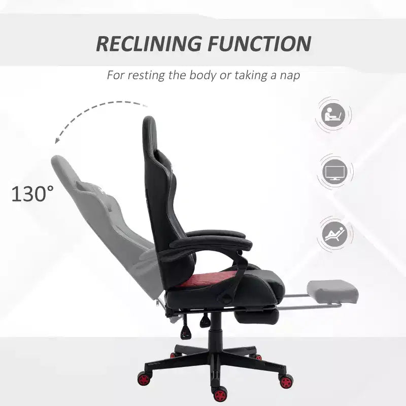 Chaise de bureau gamer en similicuir PU diamant, fauteuil de course inclinable et pivotant, avec repose-pieds, soutien lombaire et hauteur réglable