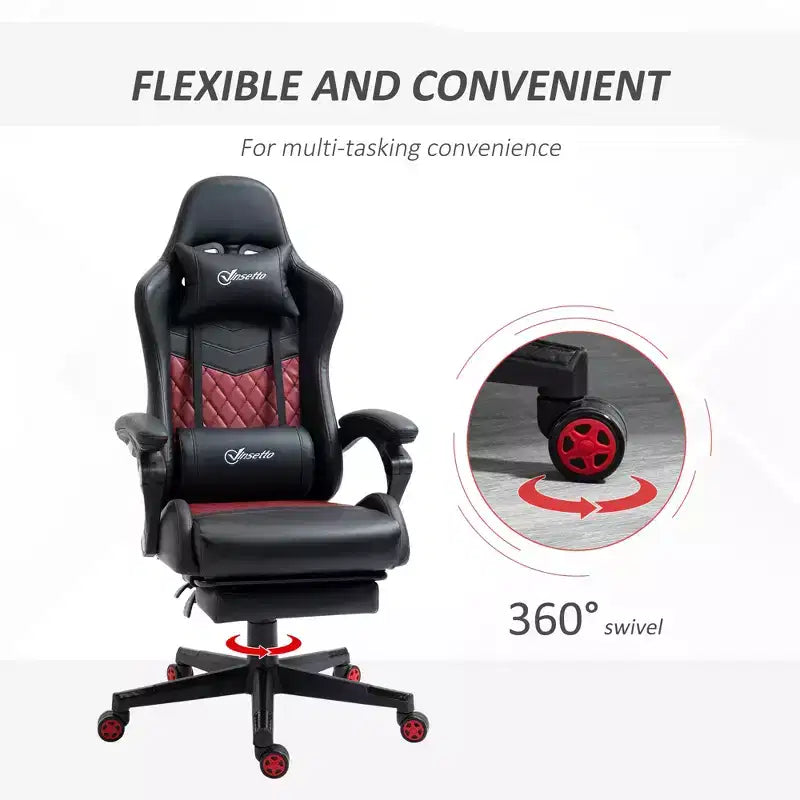 Chaise de bureau gamer en similicuir PU diamant, fauteuil de course inclinable et pivotant, avec repose-pieds, soutien lombaire et hauteur réglable