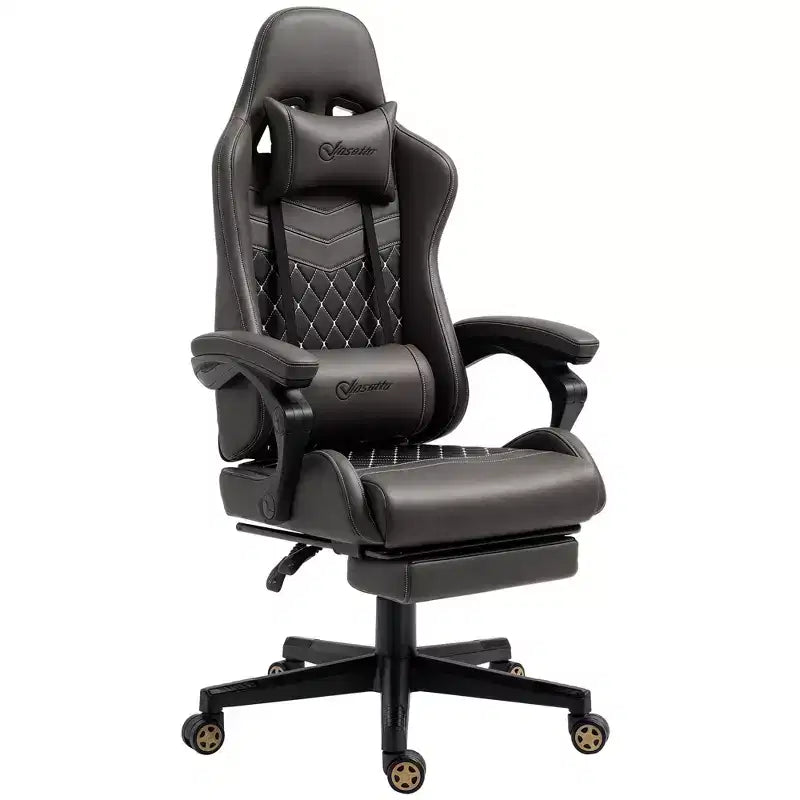 Chaise de bureau gamer en similicuir PU diamant, fauteuil de course inclinable et pivotant, avec repose-pieds, soutien lombaire et hauteur réglable