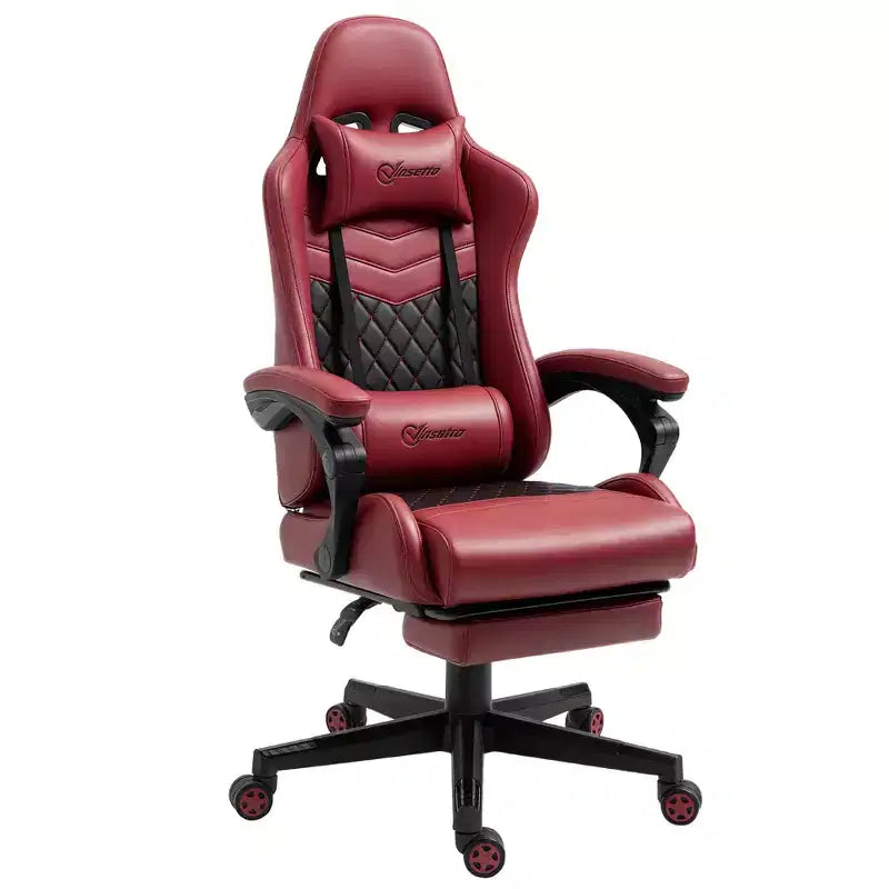 Chaise de bureau gamer en similicuir PU diamant, fauteuil de course inclinable et pivotant, avec repose-pieds, soutien lombaire et hauteur réglable