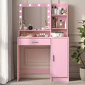 Okak Vanity Table with Mirror Makeup Vanity with Three Level Storage Shelves 1 Drawer and 1 Cabinet Door Makeup Desk for Vanity Room