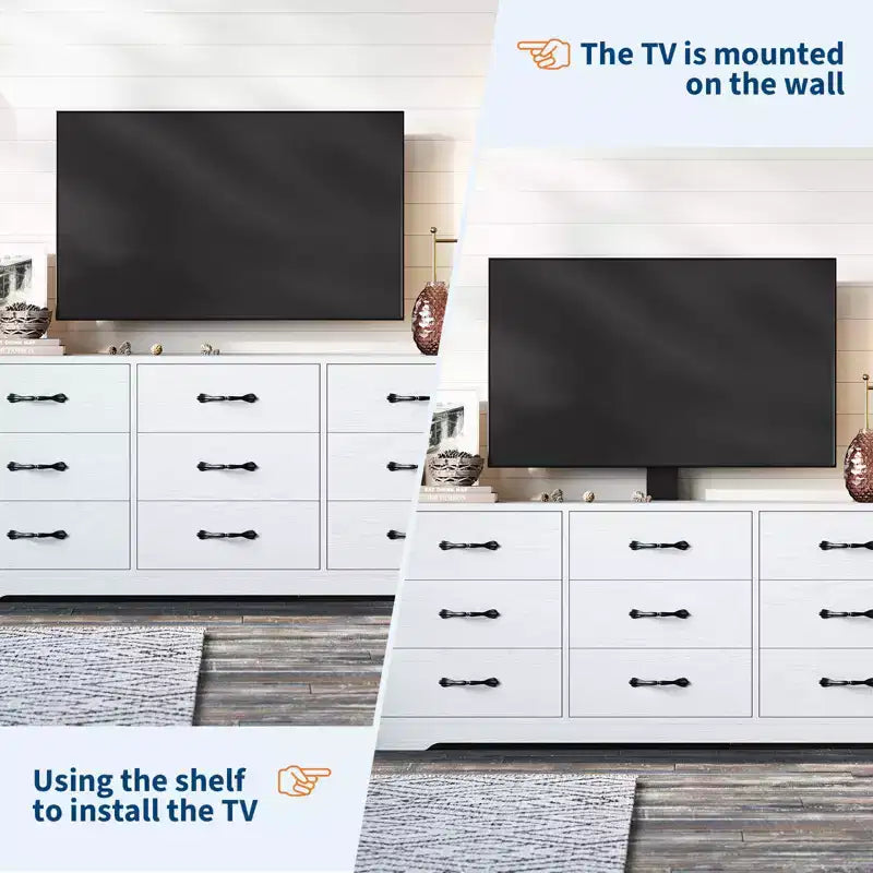 Meuble TV en bois à 9 tiroirs avec support Meuble TV pour téléviseurs de 32 à 85 pouces Grand centre de divertissement Console multimédia