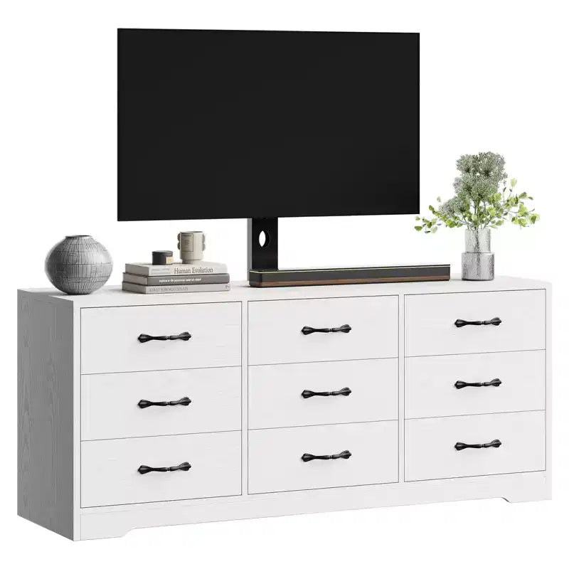 Meuble TV en bois à 9 tiroirs avec support Meuble TV pour téléviseurs de 32 à 85 pouces Grand centre de divertissement Console multimédia