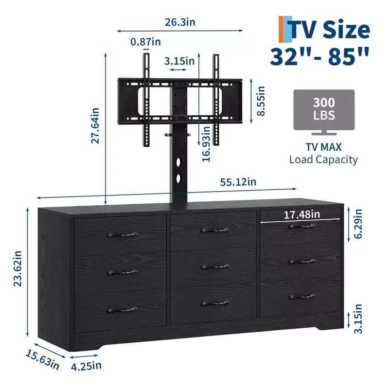 Meuble TV en bois à 9 tiroirs avec support Meuble TV pour téléviseurs de 32 à 85 pouces Grand centre de divertissement Console multimédia