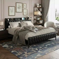 Bed Frame with PU Faux Leather and Soft Headboard Metal Platform Bed Frame with Storage No Box Spring Needed Black
