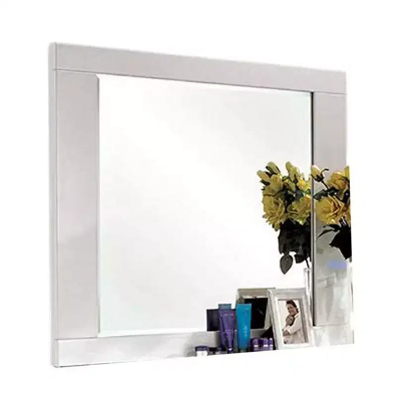 Miroir de commode 46 pouces, cadre en bois massif laqué blanc brillant
