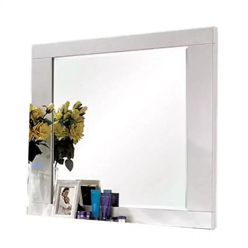 Miroir de commode 46 pouces, cadre en bois massif laqué blanc brillant