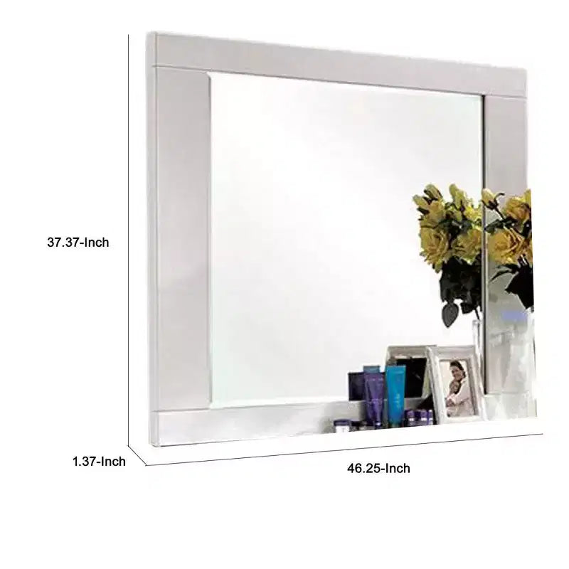 Miroir de commode 46 pouces, cadre en bois massif laqué blanc brillant