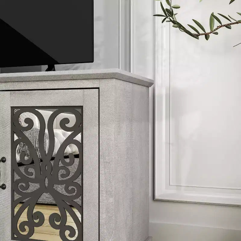 Meuble TV traditionnel avec portes miroir