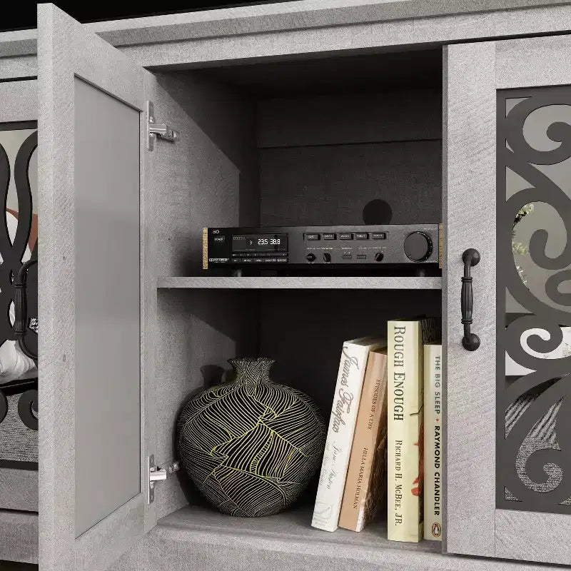 Meuble TV traditionnel avec portes miroir