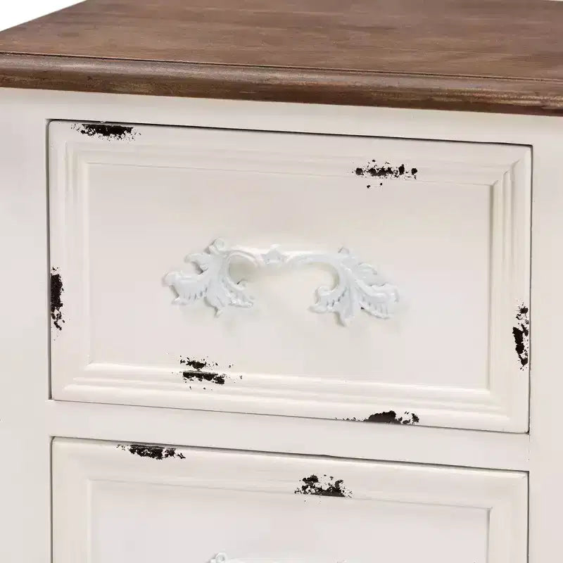 Table de chevet à 2 tiroirs en bois bicolore et antique