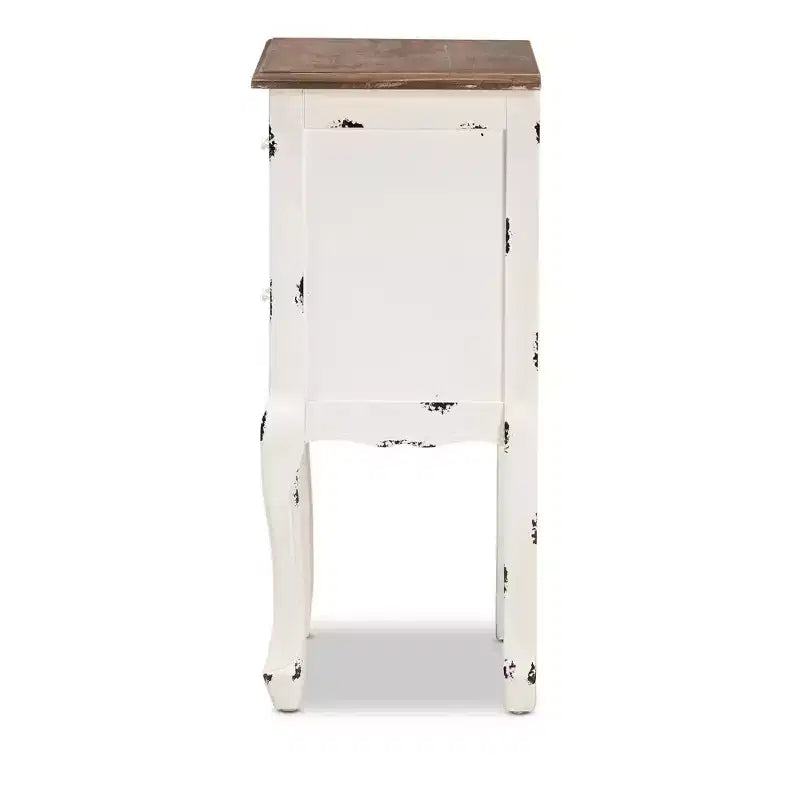 Table de chevet à 2 tiroirs en bois bicolore et antique