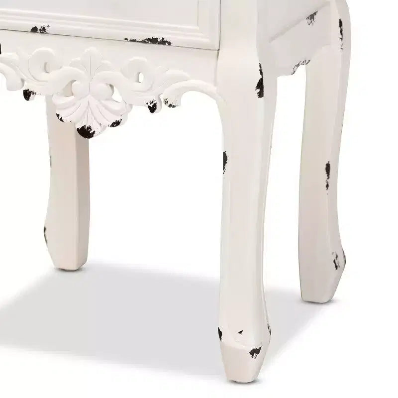 Table de chevet à 2 tiroirs en bois bicolore et antique