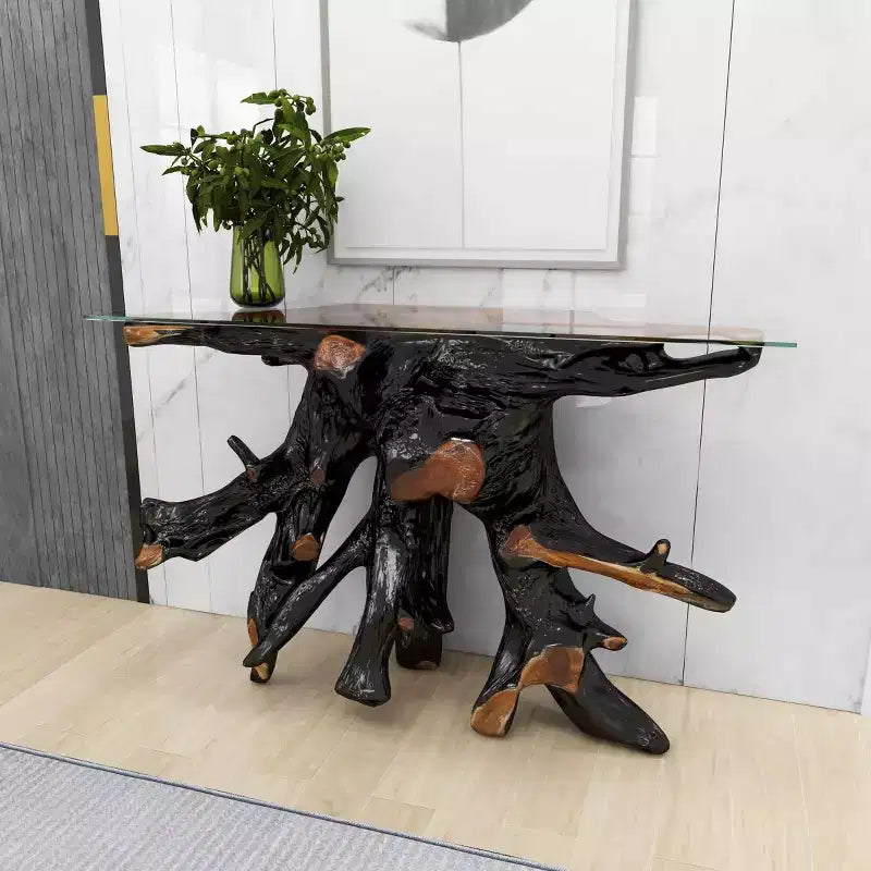 Console en teck contemporaine dorée