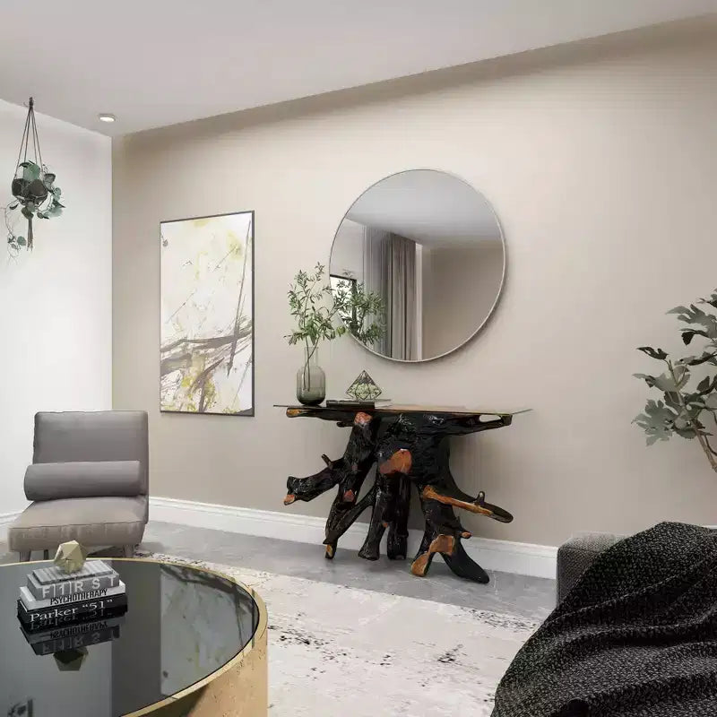 Console en teck contemporaine dorée