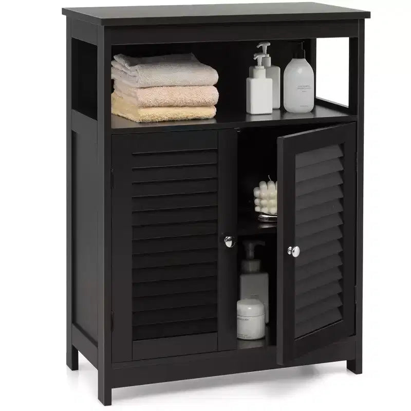 Meuble de salle de bain en bois avec double porte à persiennes café/noir/blanc