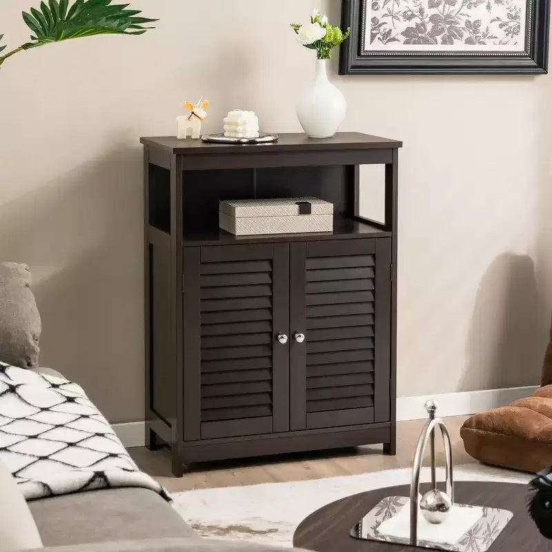 Meuble de salle de bain en bois avec double porte à persiennes café/noir/blanc