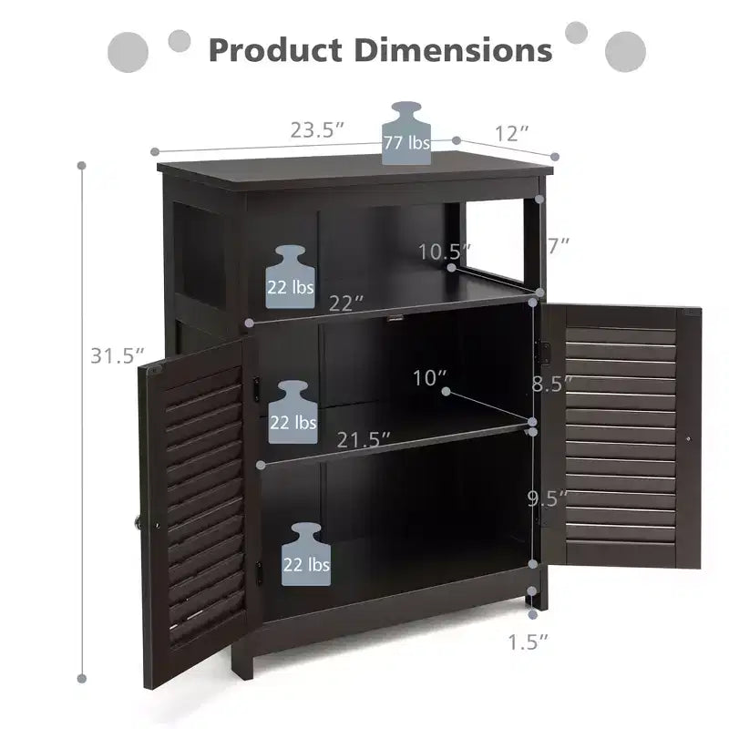 Meuble de salle de bain en bois avec double porte à persiennes café/noir/blanc