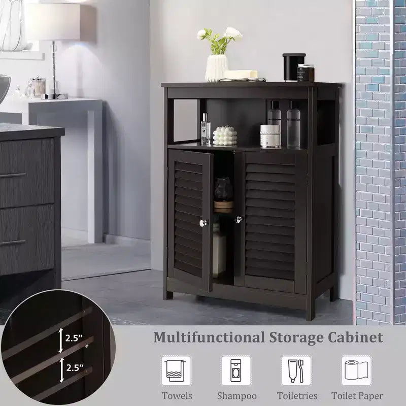 Meuble de salle de bain en bois avec double porte à persiennes café/noir/blanc