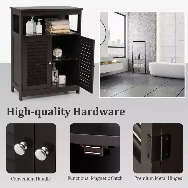 Meuble de salle de bain en bois avec double porte à persiennes café/noir/blanc
