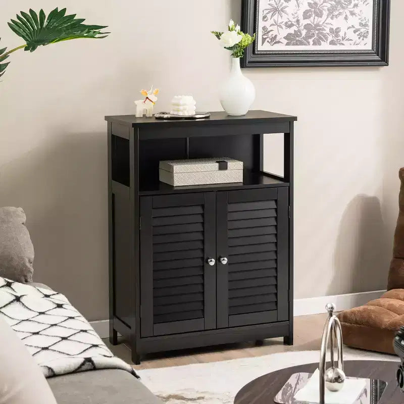 Meuble de salle de bain en bois avec double porte à persiennes café/noir/blanc