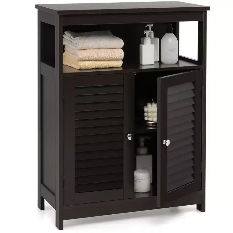 Meuble de salle de bain en bois avec double porte à persiennes café/noir/blanc