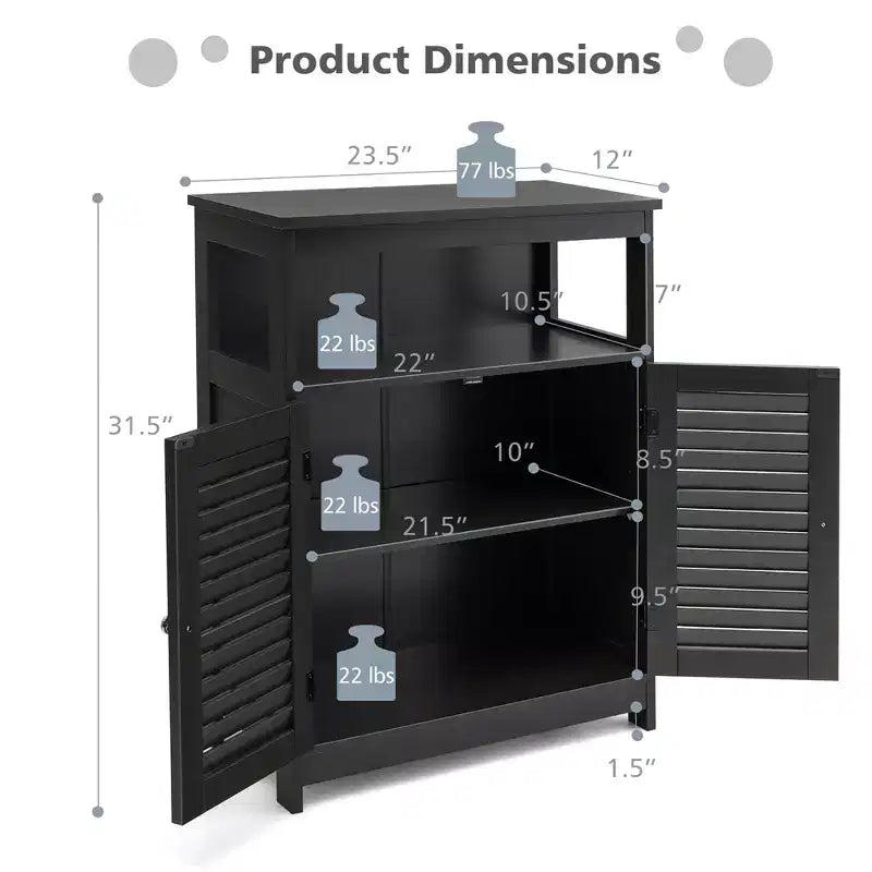 Meuble de salle de bain en bois avec double porte à persiennes café/noir/blanc