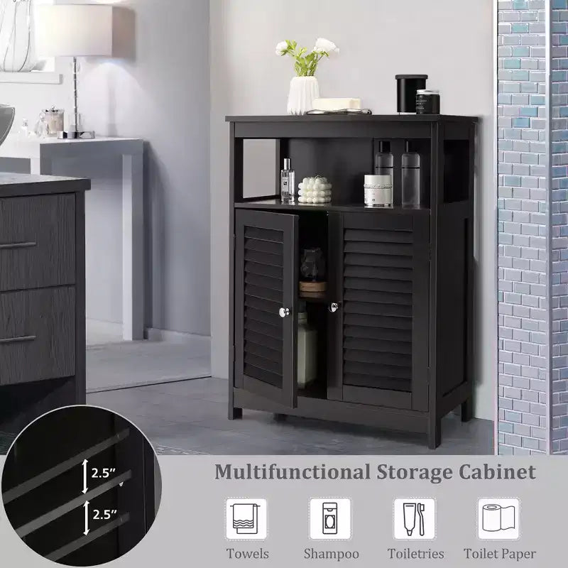Meuble de salle de bain en bois avec double porte à persiennes café/noir/blanc