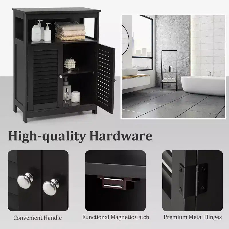 Meuble de salle de bain en bois avec double porte à persiennes café/noir/blanc