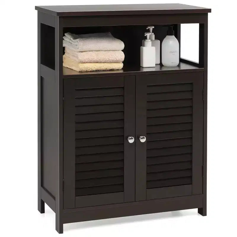 Meuble de salle de bain en bois avec double porte à persiennes café/noir/blanc
