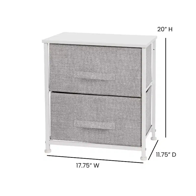 Meuble de rangement Oliver à 2 tiroirs avec plateau en bois et tiroirs en tissu foncé