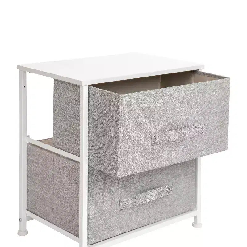 Meuble de rangement Oliver à 2 tiroirs avec plateau en bois et tiroirs en tissu foncé