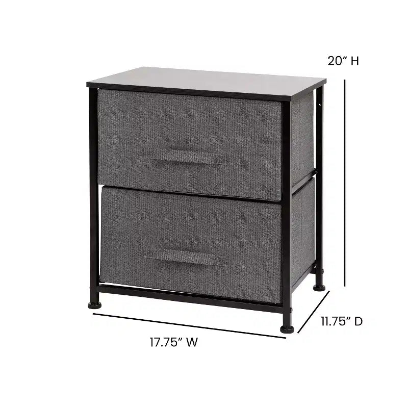 Meuble de rangement Oliver à 2 tiroirs avec plateau en bois et tiroirs en tissu foncé