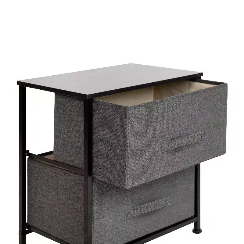 Meuble de rangement Oliver à 2 tiroirs avec plateau en bois et tiroirs en tissu foncé
