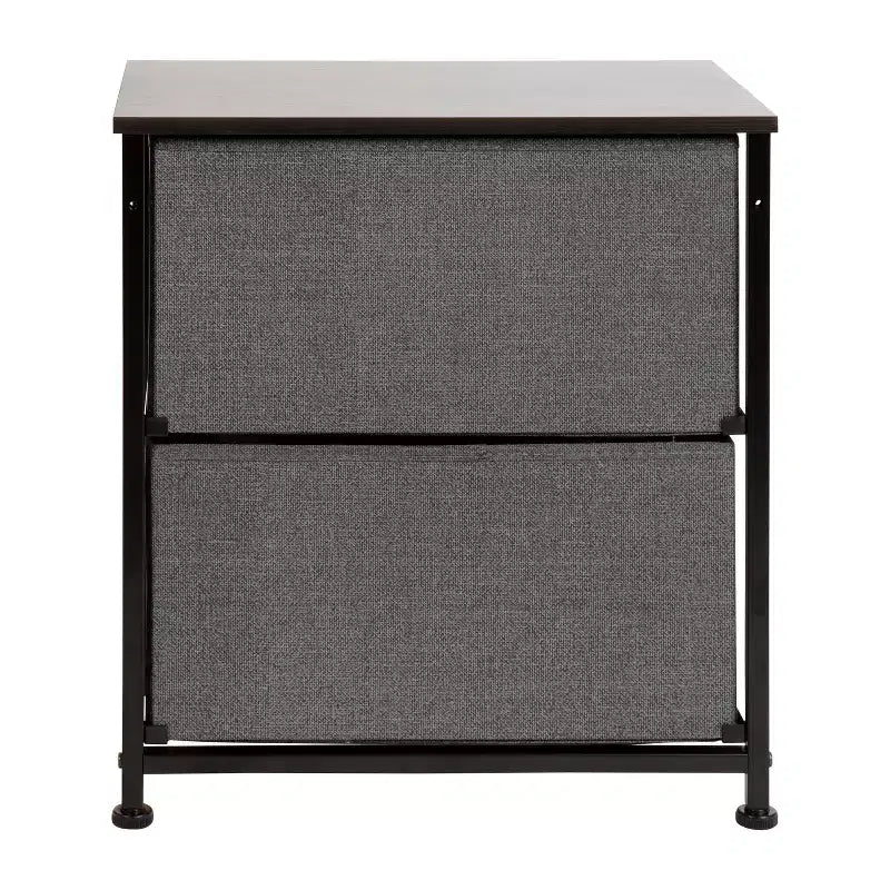 Meuble de rangement Oliver à 2 tiroirs avec plateau en bois et tiroirs en tissu foncé
