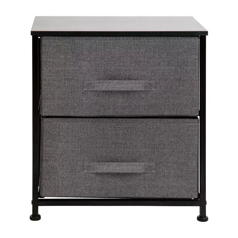 Meuble de rangement Oliver à 2 tiroirs avec plateau en bois et tiroirs en tissu foncé