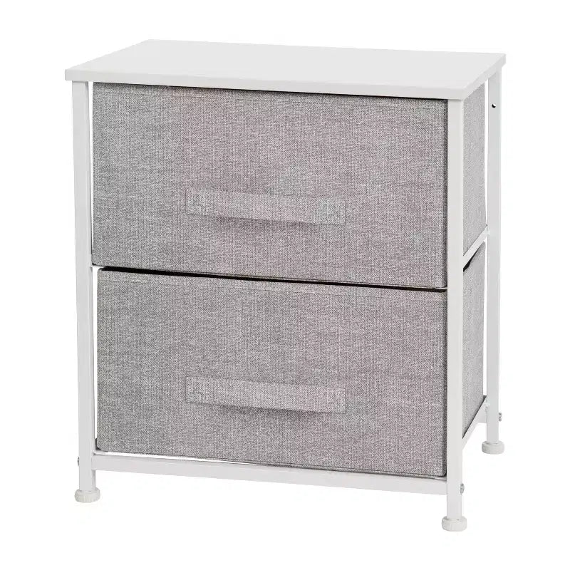 Meuble de rangement Oliver à 2 tiroirs avec plateau en bois et tiroirs en tissu foncé